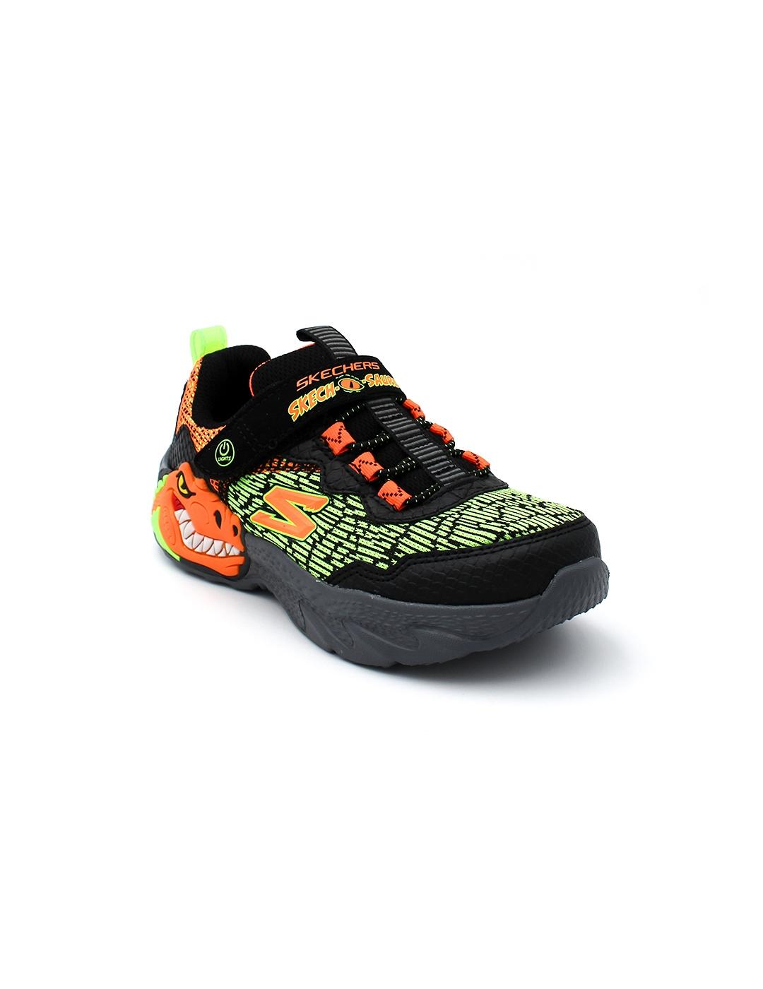 Deportivas SKECHERS 400615L Negro/Naranja/Dinosaurio Niño.