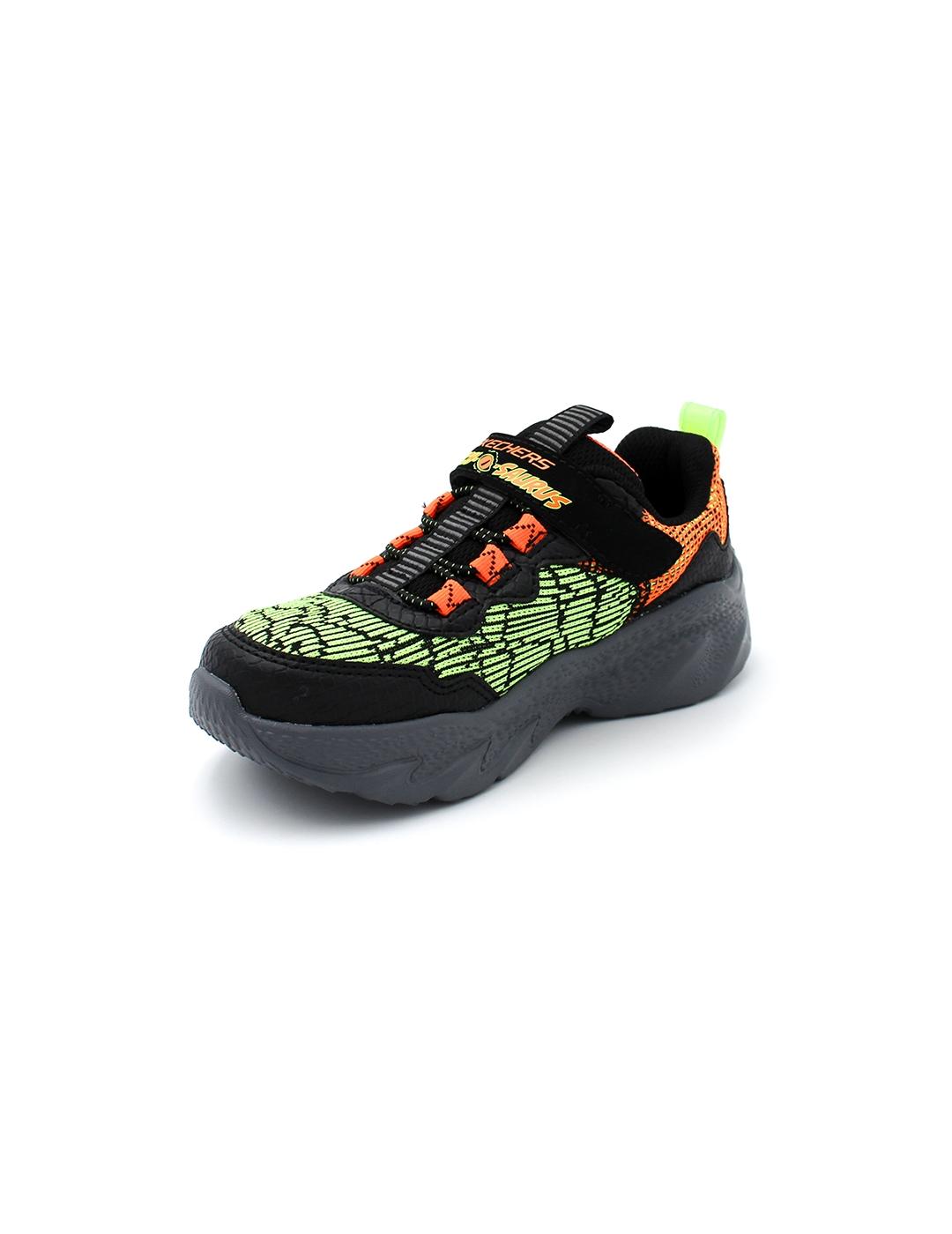 Deportivas SKECHERS 400615L Negro/Naranja/Dinosaurio Niño.