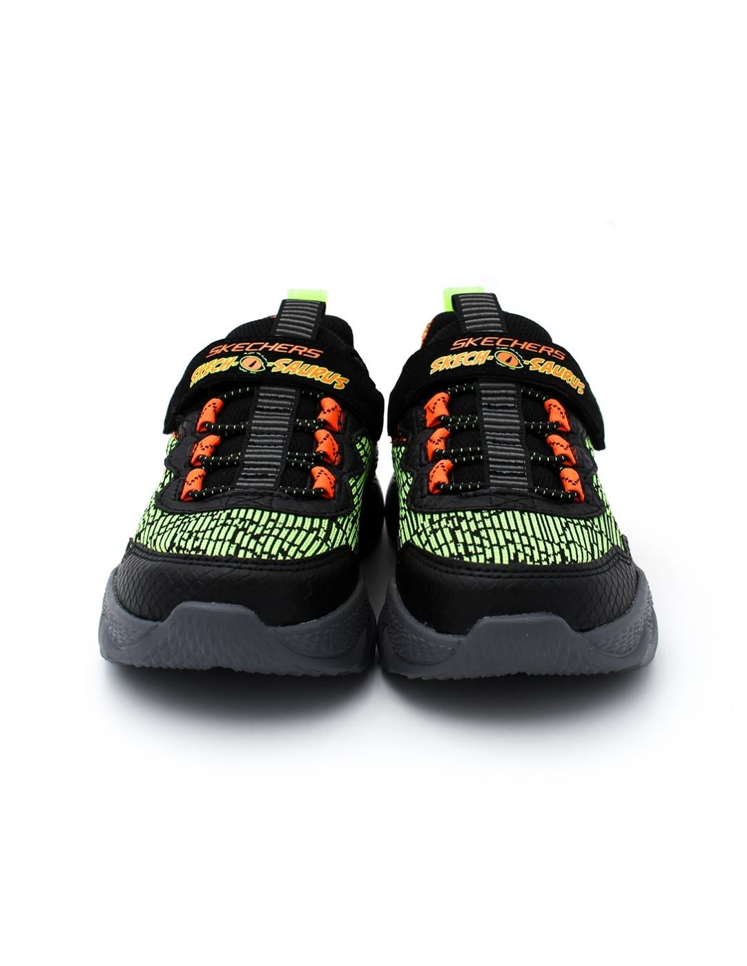 Deportivas SKECHERS 400615L Negro/Naranja/Dinosaurio Niño.