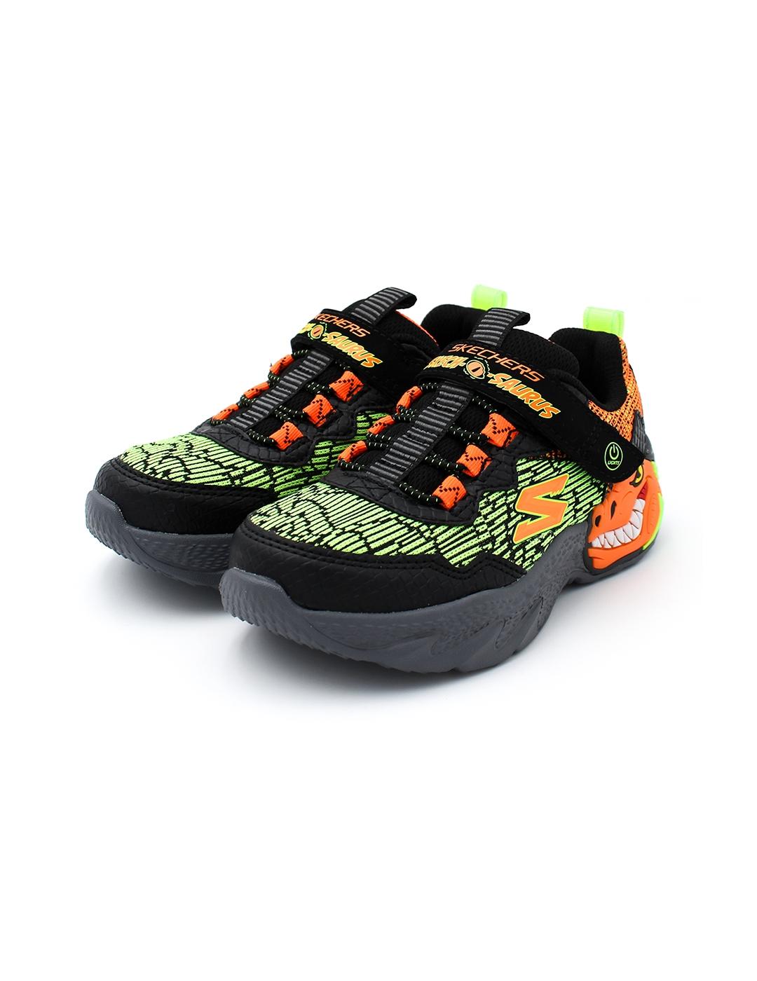 Deportivas SKECHERS 400615L Negro/Naranja/Dinosaurio Niño.
