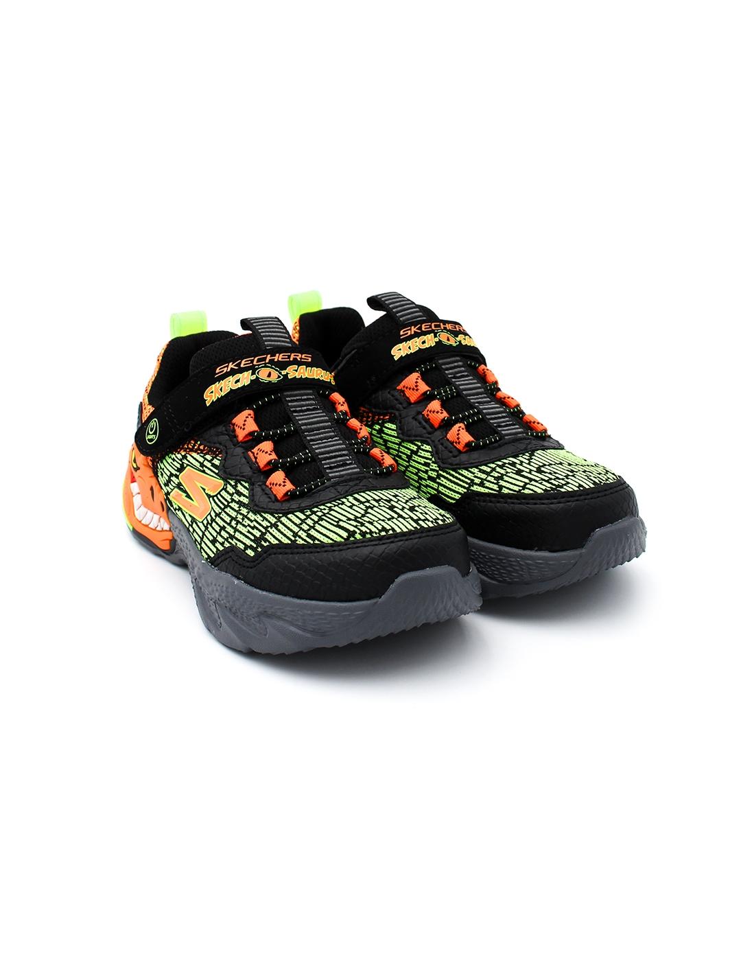 Deportivas SKECHERS 400615L Negro/Naranja/Dinosaurio Niño.