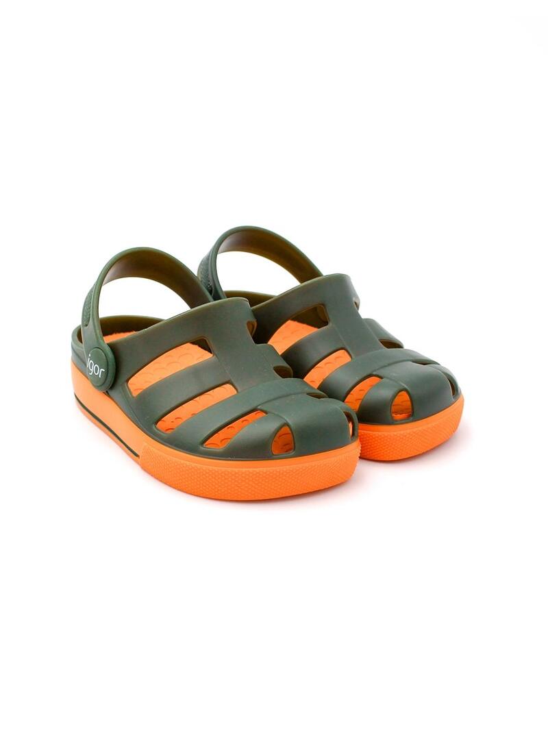 Chanclas IGOR S10284-042  Kaki/Naranja Niño.