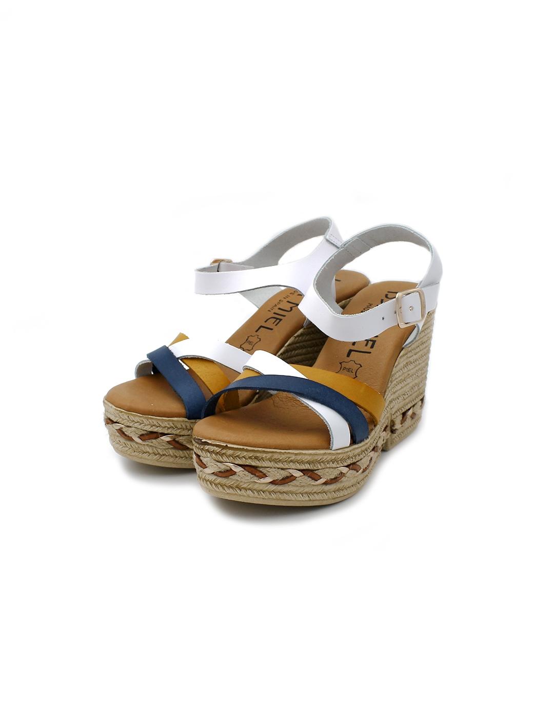 Sandalia Cuña ISSA MIEL J242001 Blanco Mujer.