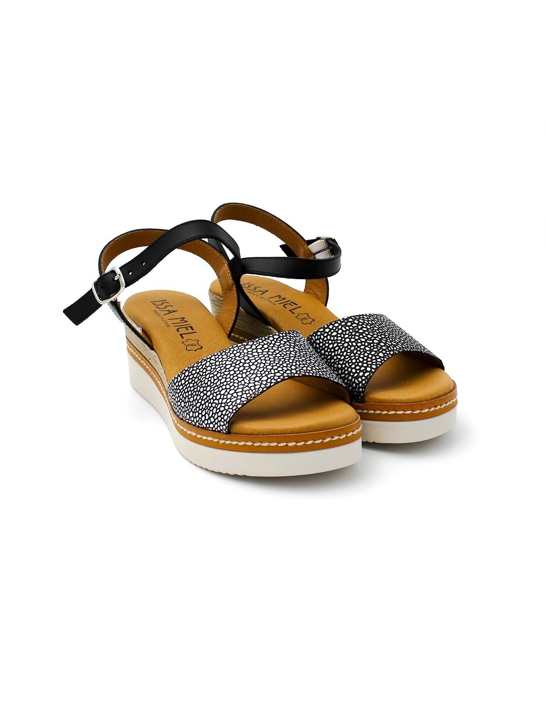Sandalia Cuña ISSA MIEL 569 Negro Mujer.
