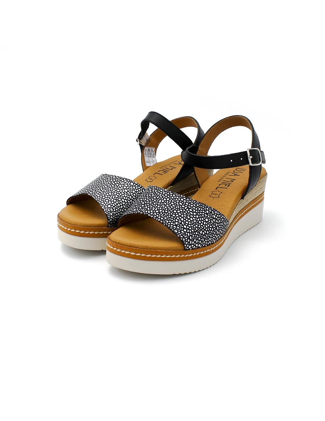 Sandalia Cuña ISSA MIEL 569 Negro Mujer.