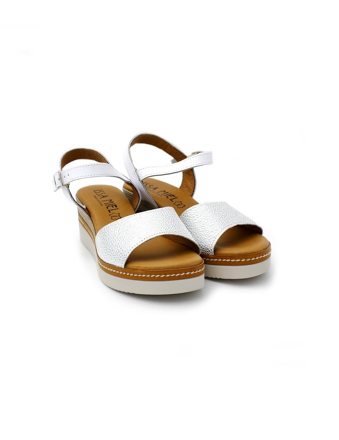 Sandalia Cuña ISSA MIEL 569 Blanco Mujer.