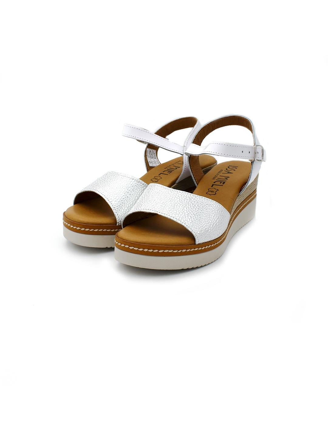 Sandalia Cuña ISSA MIEL 569 Blanco Mujer.