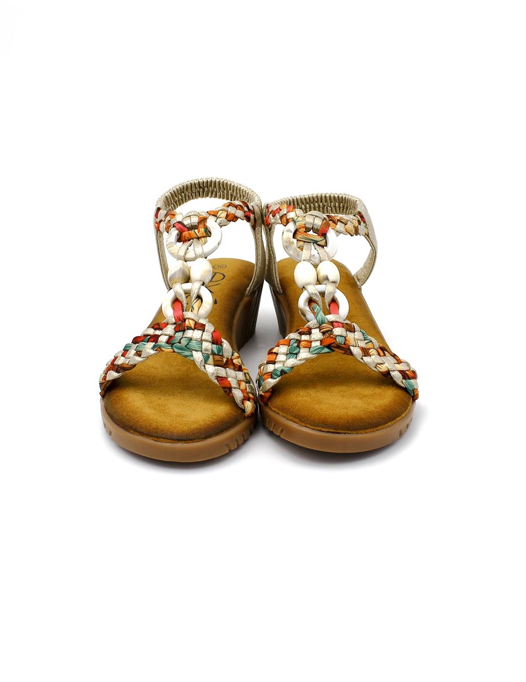 Sandalia Cuña EXE 721-Ex9 Textil Gold Mujer.