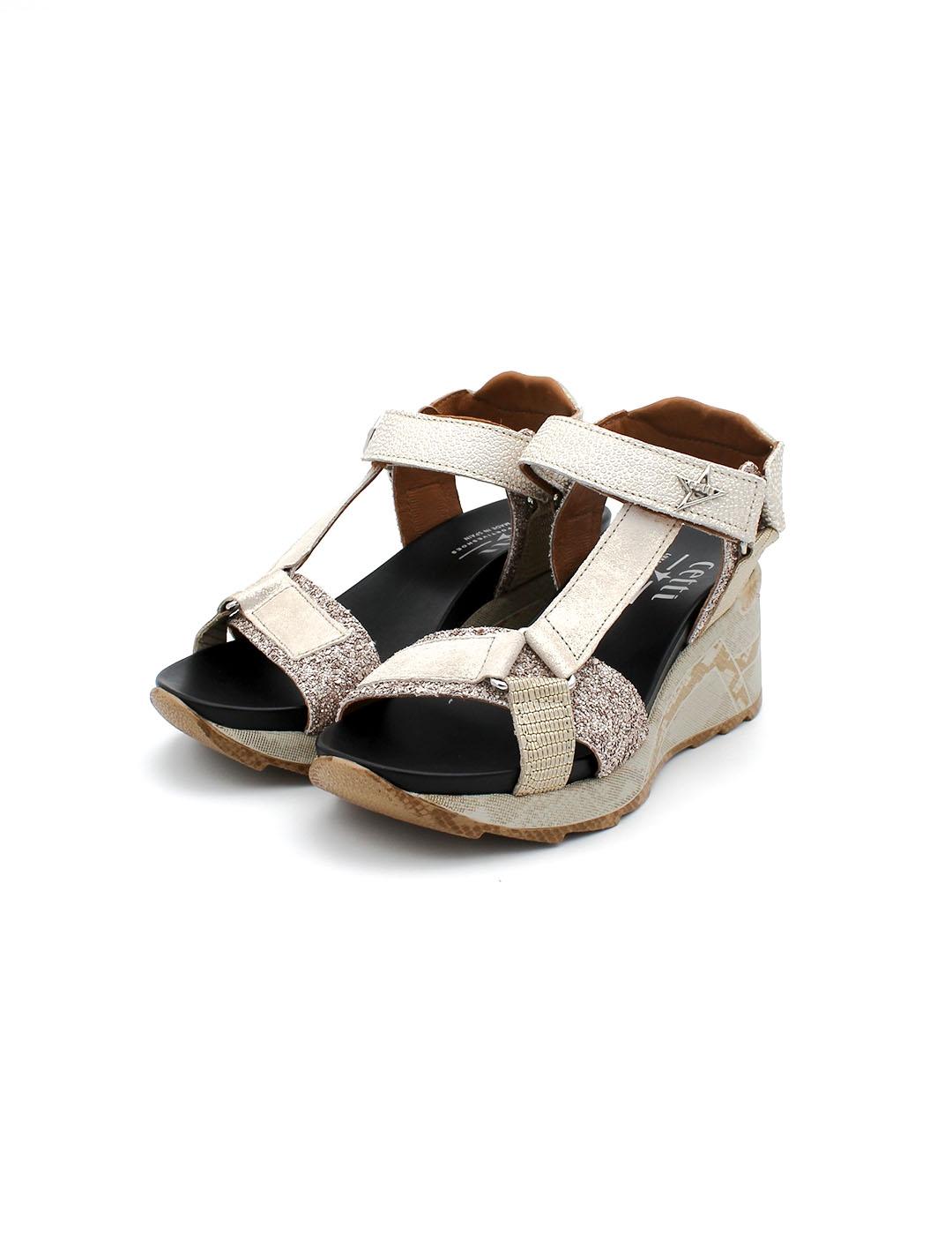 Sandalia Cuña Sport CETTI C-1317 Glitter Platino Mujer.