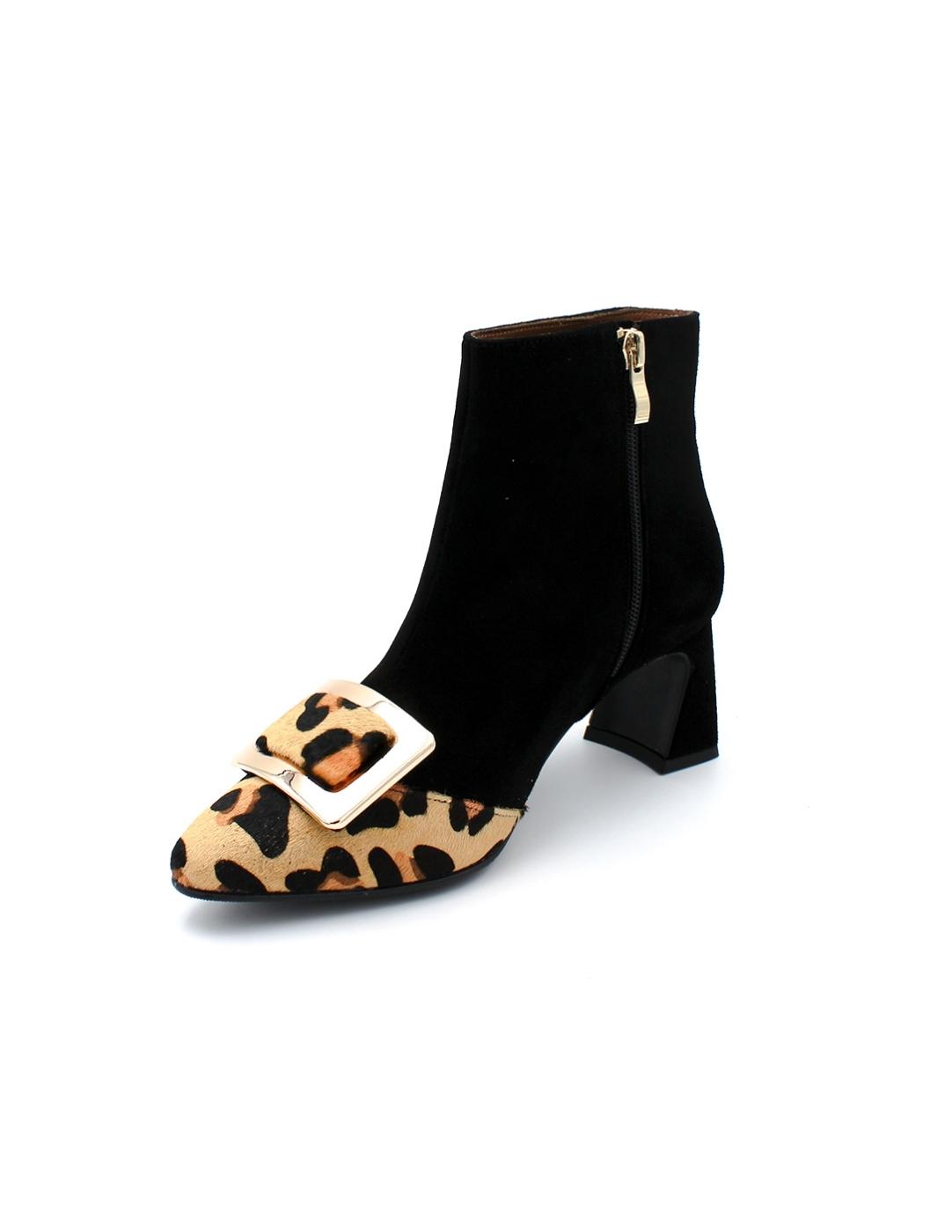 Botín Hebilla Daniela Shoes 24593 Negro/Leopardo Mujer