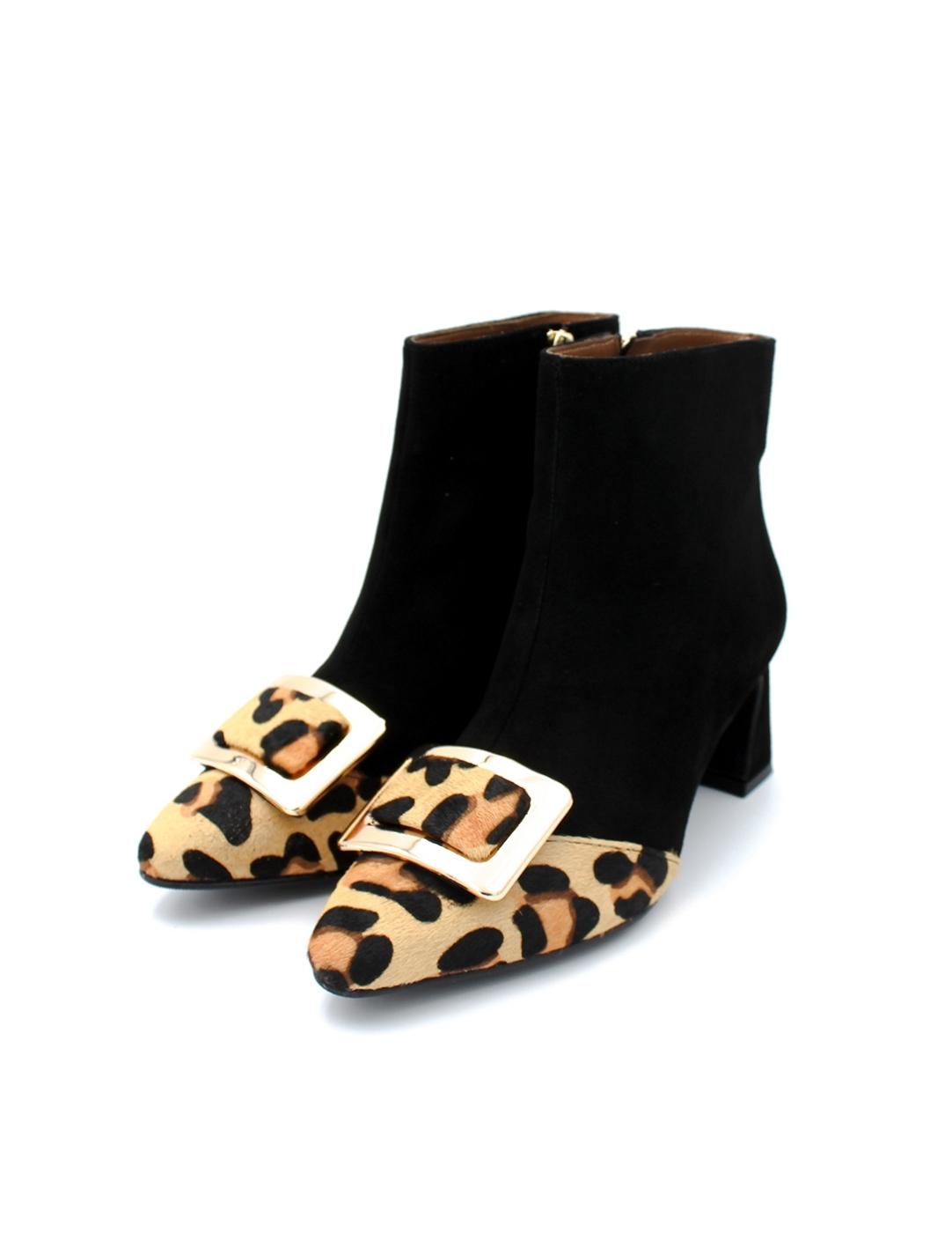 Botín Hebilla Daniela Shoes 24593 Negro/Leopardo Mujer