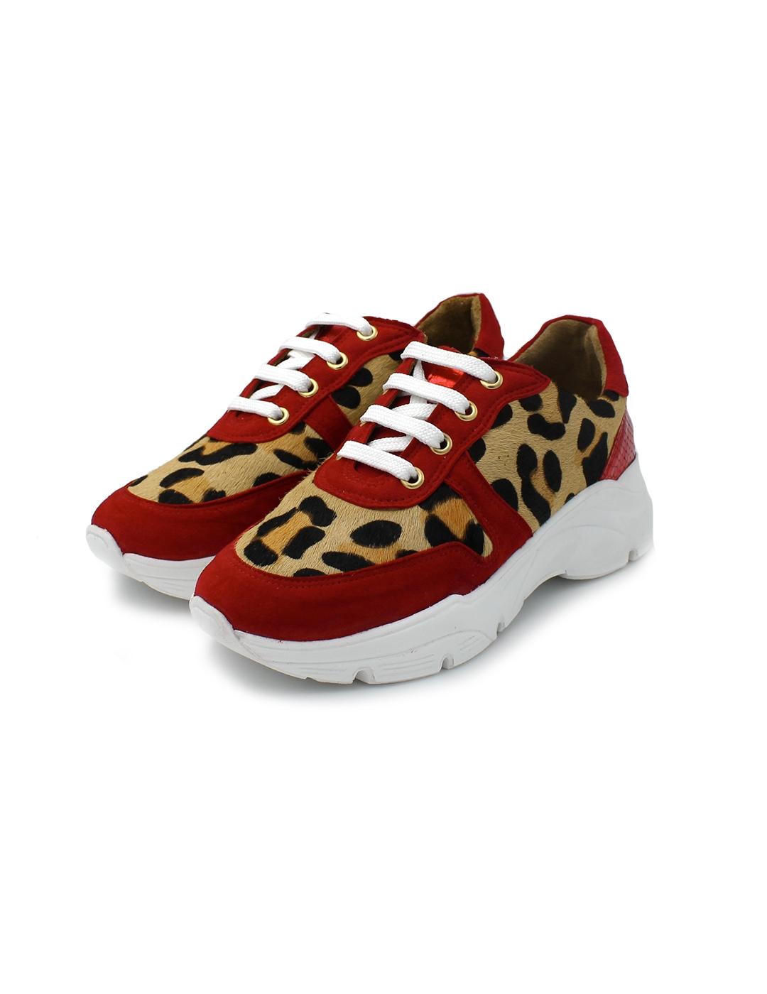 Deportivas Ante Daniela Shoes 24684 Leopardo/Rojo Mujer