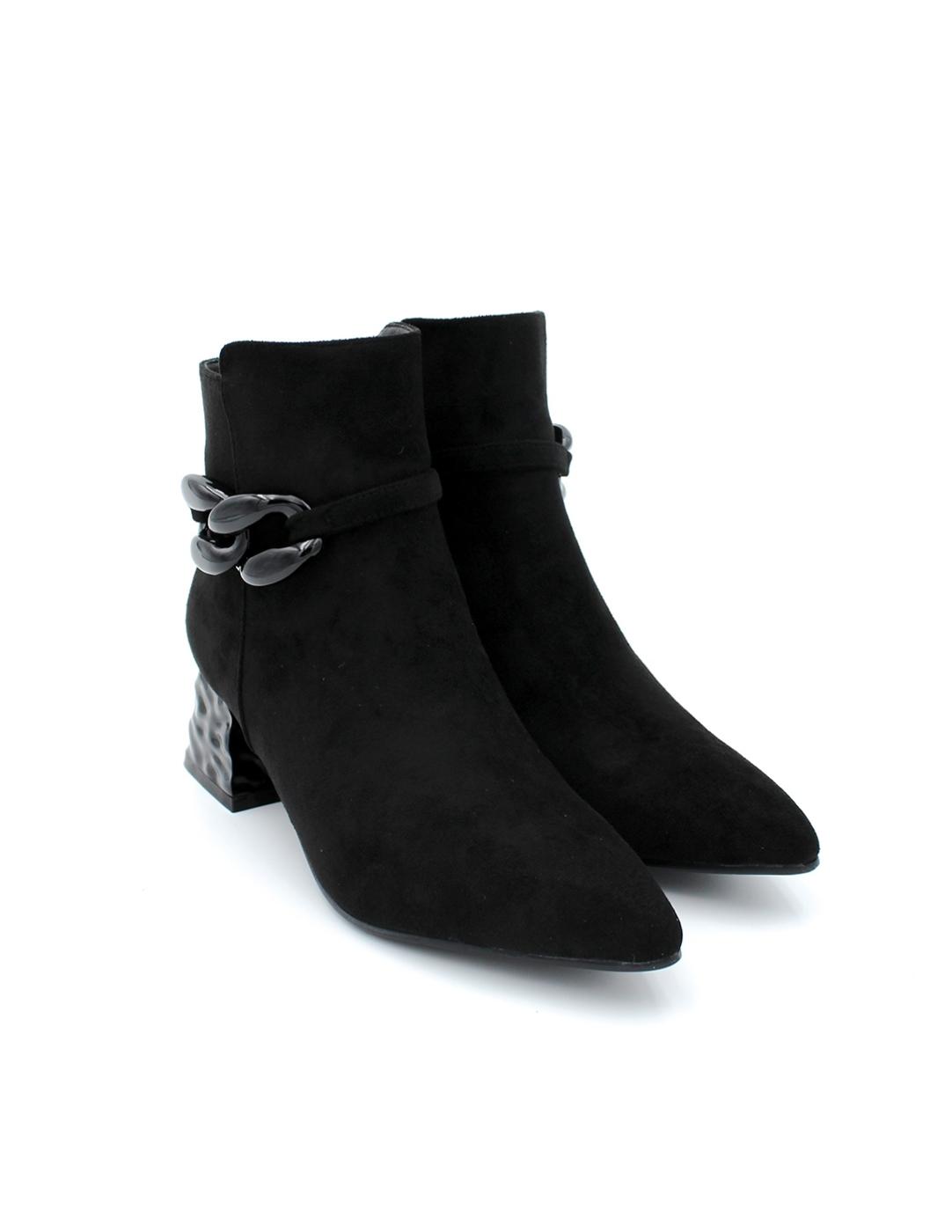 Botín Ante Cadena Fabric Exé P987-T3372 Negro Mujer