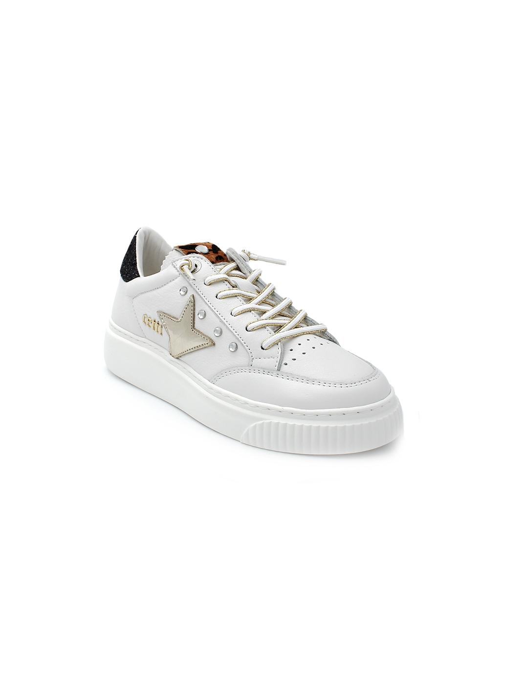 Bamba Piel Glitter Cetti C-1320 SRA Blanco Mujer