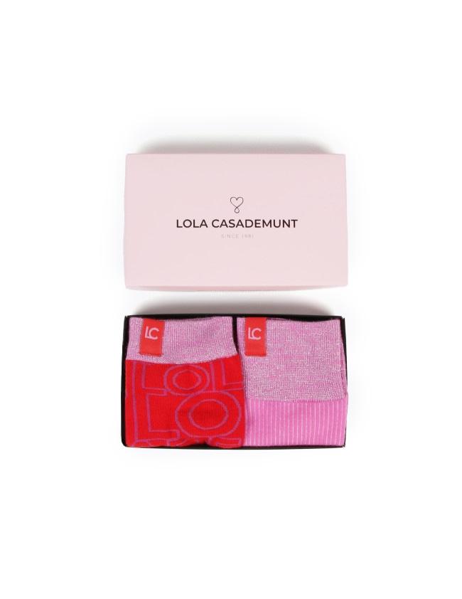 Caja 2 Calcetines Lola Casademunt LF2413003 Rosa/Rojo Mujer