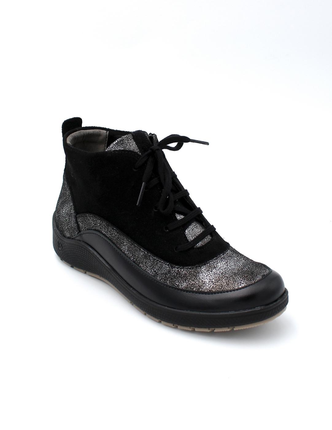 Botín Cordón Cremallera Suave 3661 Negro Mujer