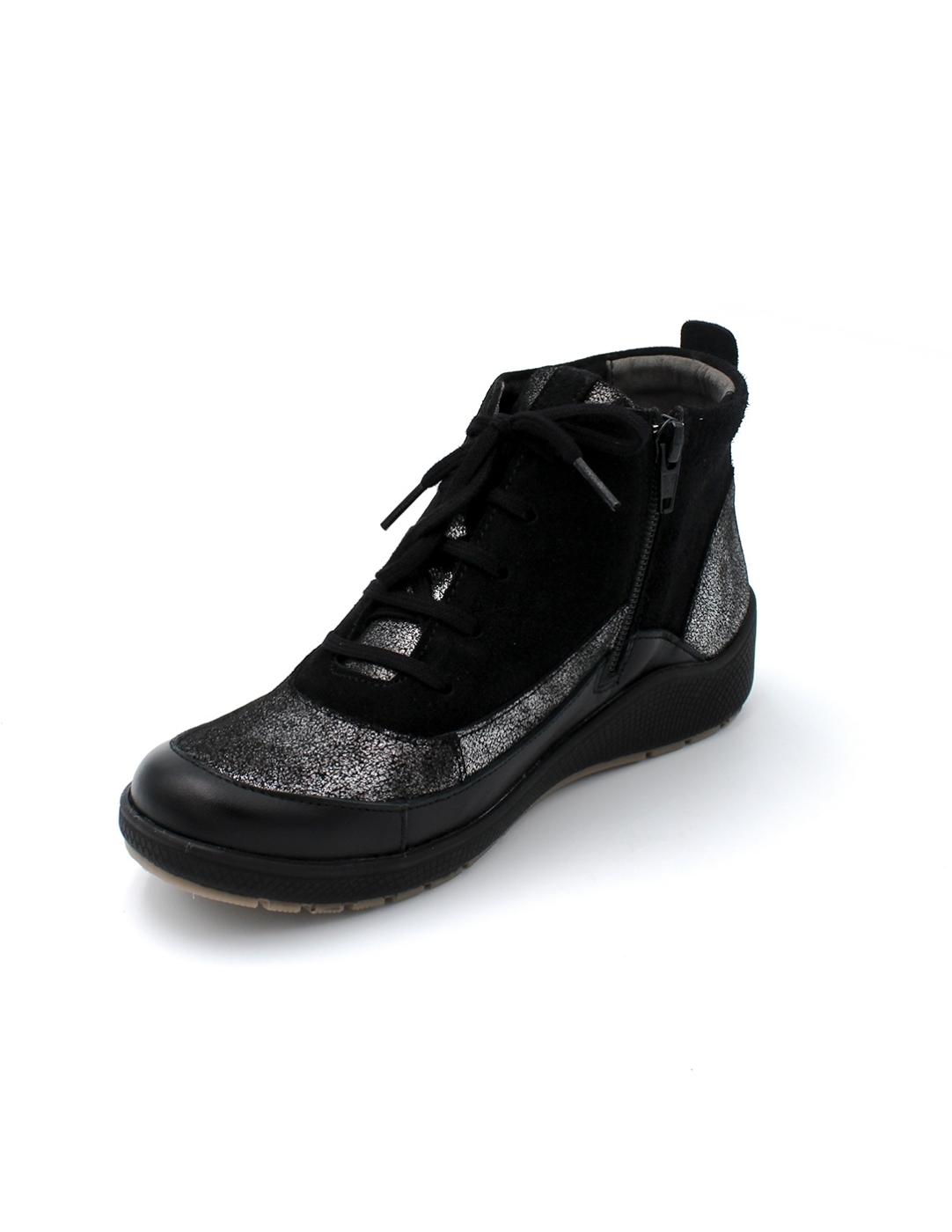 Botín Cordón Cremallera Suave 3661 Negro Mujer