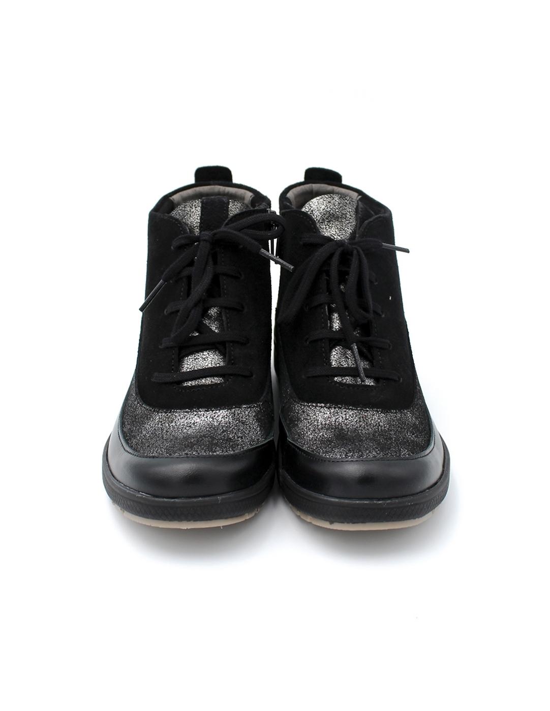 Botín Cordón Cremallera Suave 3661 Negro Mujer