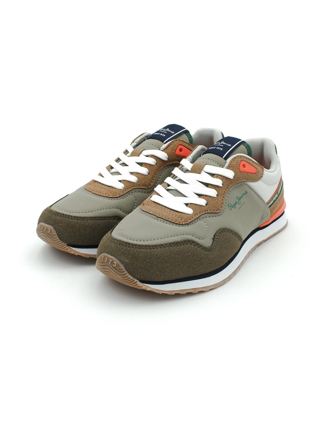 Deportivas PEPE JEANS PBS 40013 715 Verde Marrón Niño.