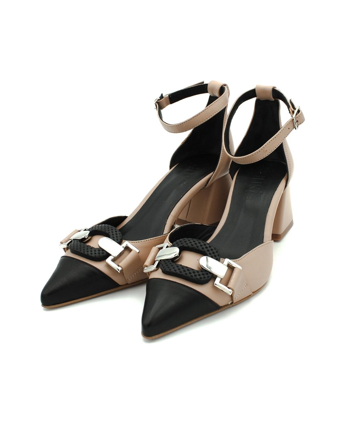 Zapatos DANSI Hebillla 7420 Beige/Negro Mujer