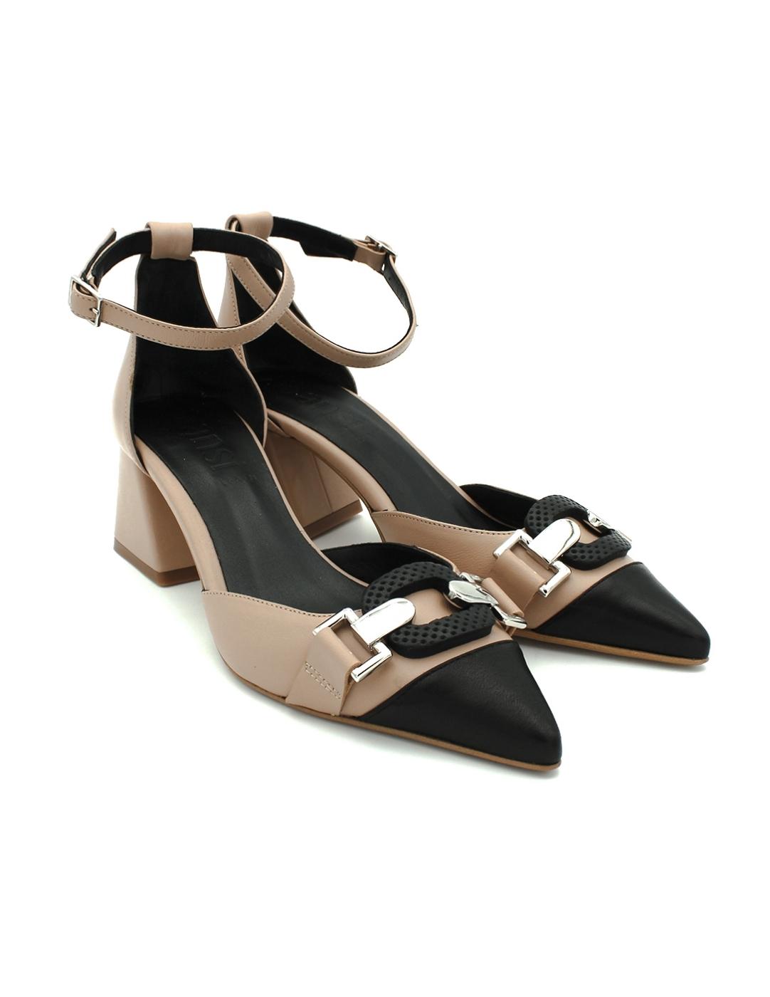 Zapatos DANSI Hebillla 7420 Beige/Negro Mujer