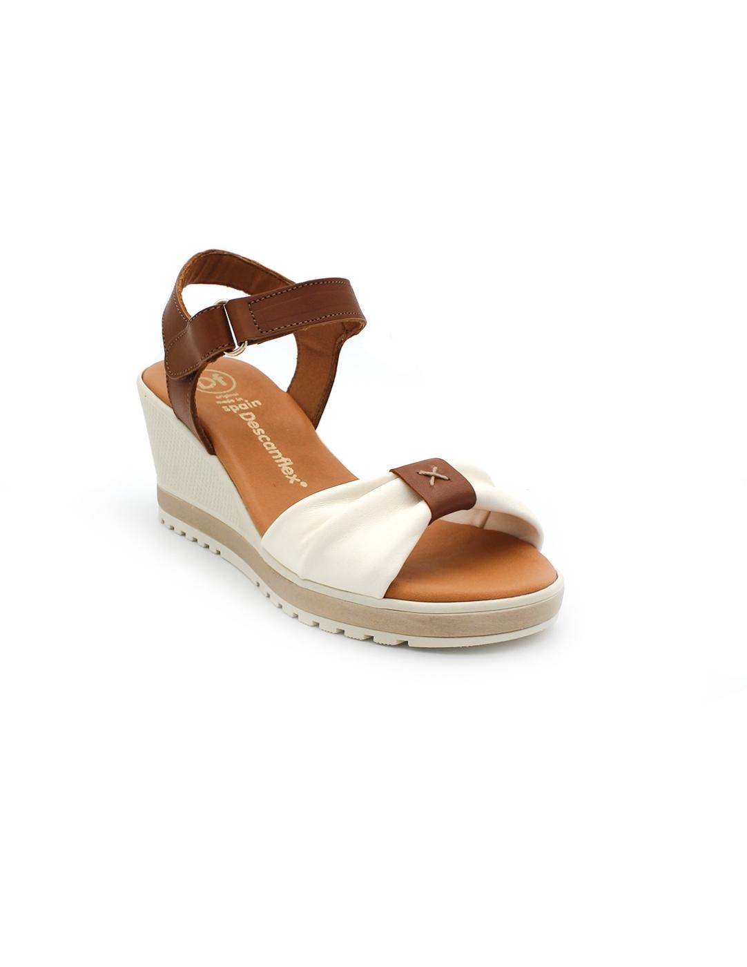 Sandalia Cuña DESCANFLEX 25437 Natural/Cuero Mujer.