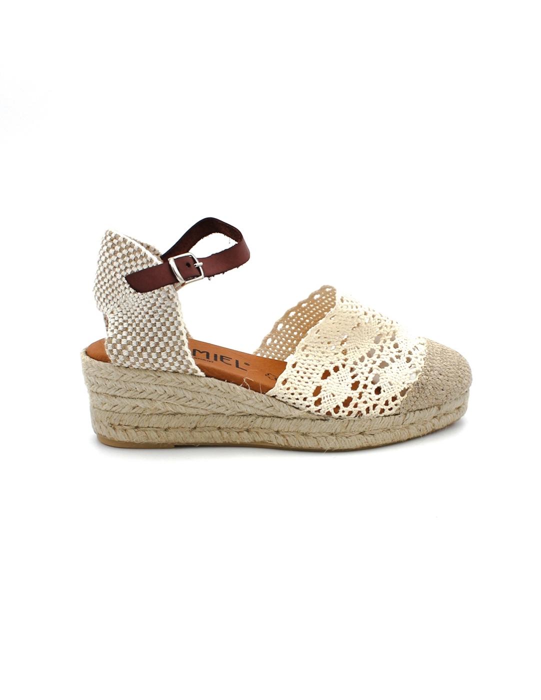Alpargata Crochet ISSA MIEL L3-658 Crudo Beige Mujer.