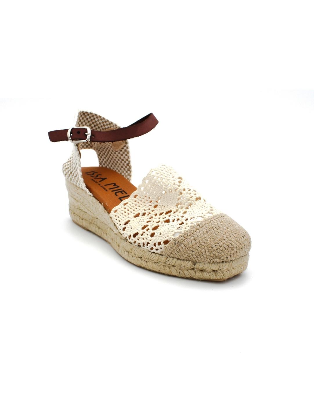 Alpargata Crochet ISSA MIEL L3-658 Crudo Beige Mujer.