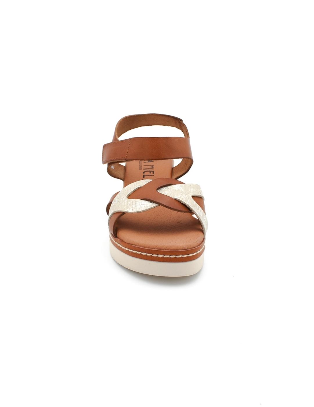 Sandalia Plataforma ISSA MIEL 504 Cuero/Platino Mujer.