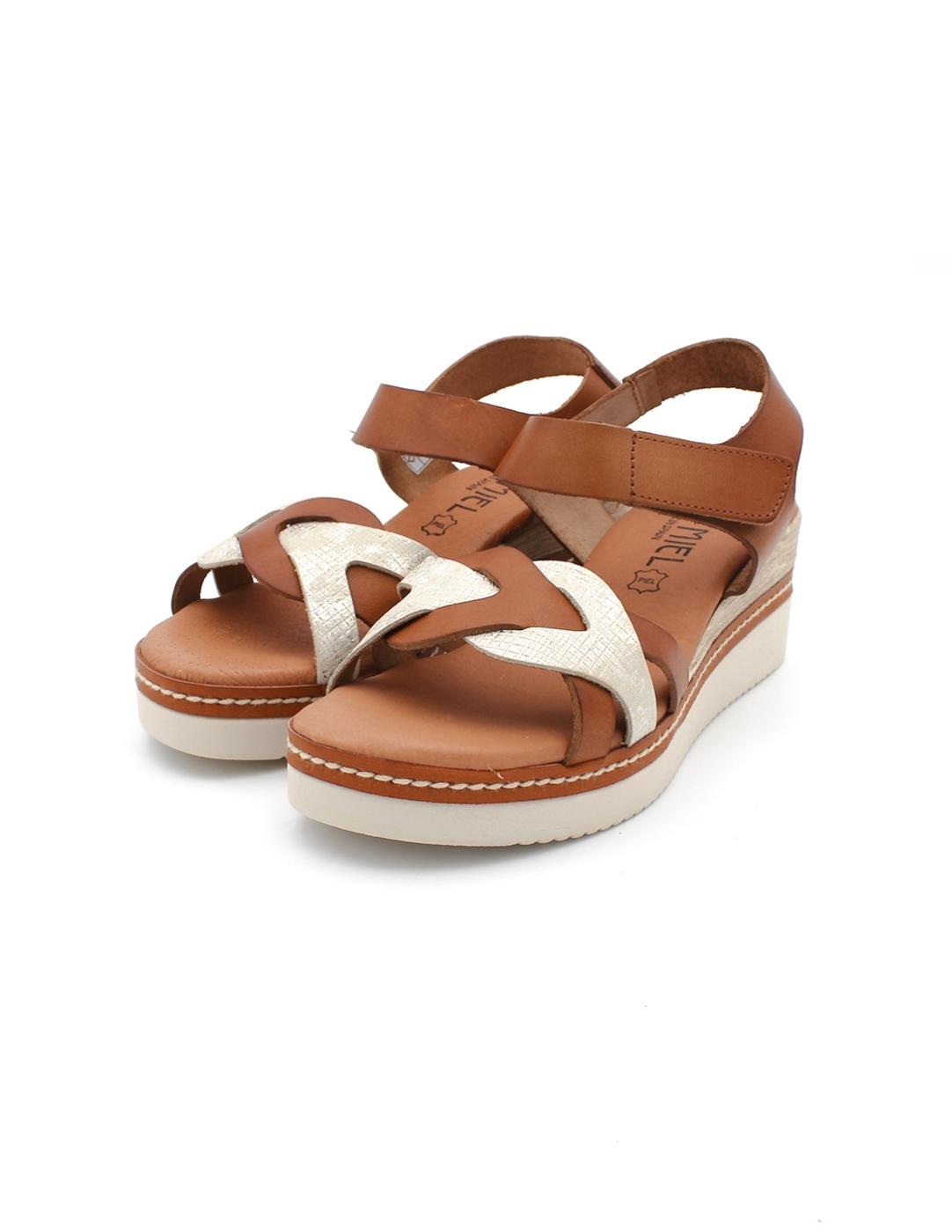 Sandalia Plataforma ISSA MIEL 504 Cuero/Platino Mujer.