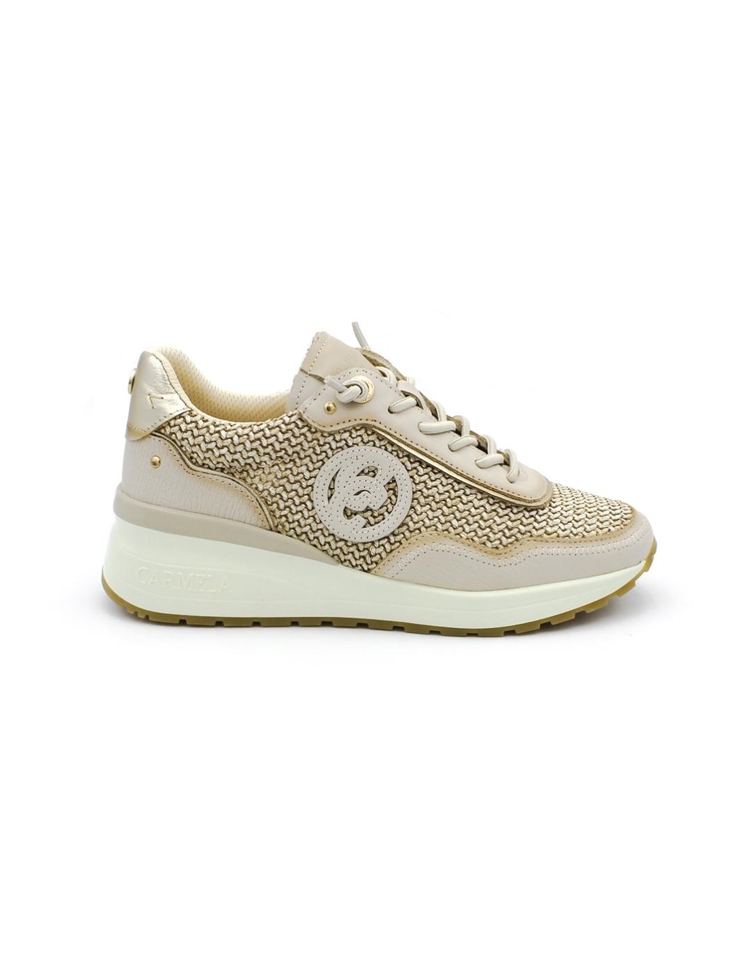 Deportiva CARMELA Rafia 162357 Beige/Platino Mujer.