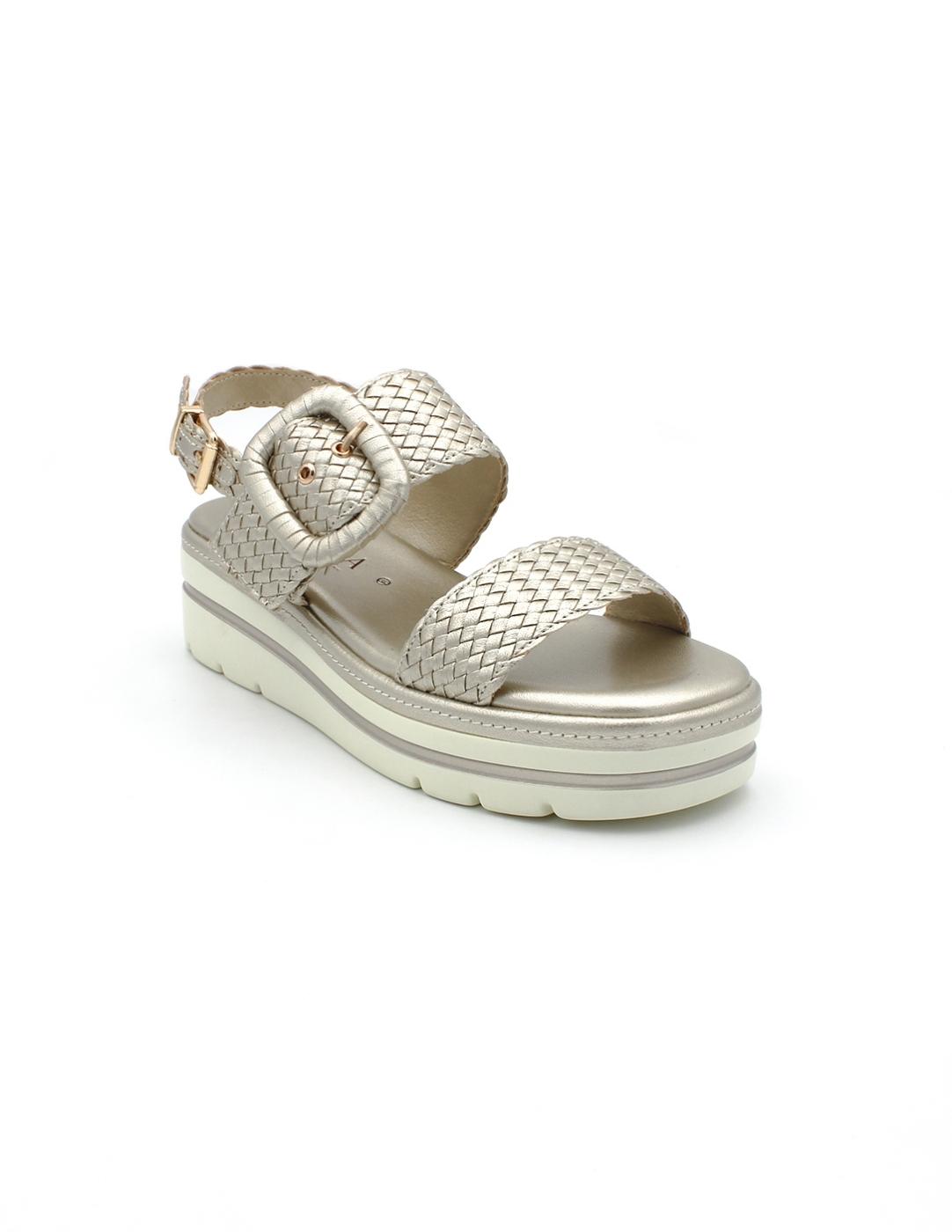 Sandalia Carmela 162252 Trenza Platino Mujer.