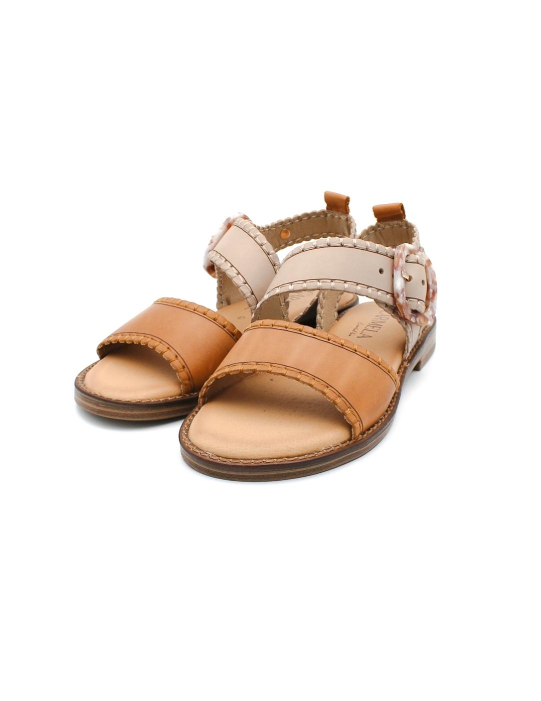Sandalia CARMELA 162203 Cámel Bicolor Mujer.