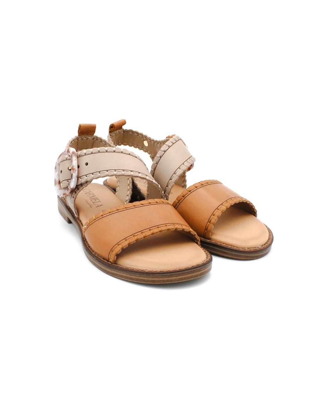 Sandalia CARMELA 162203 Cámel Bicolor Mujer.