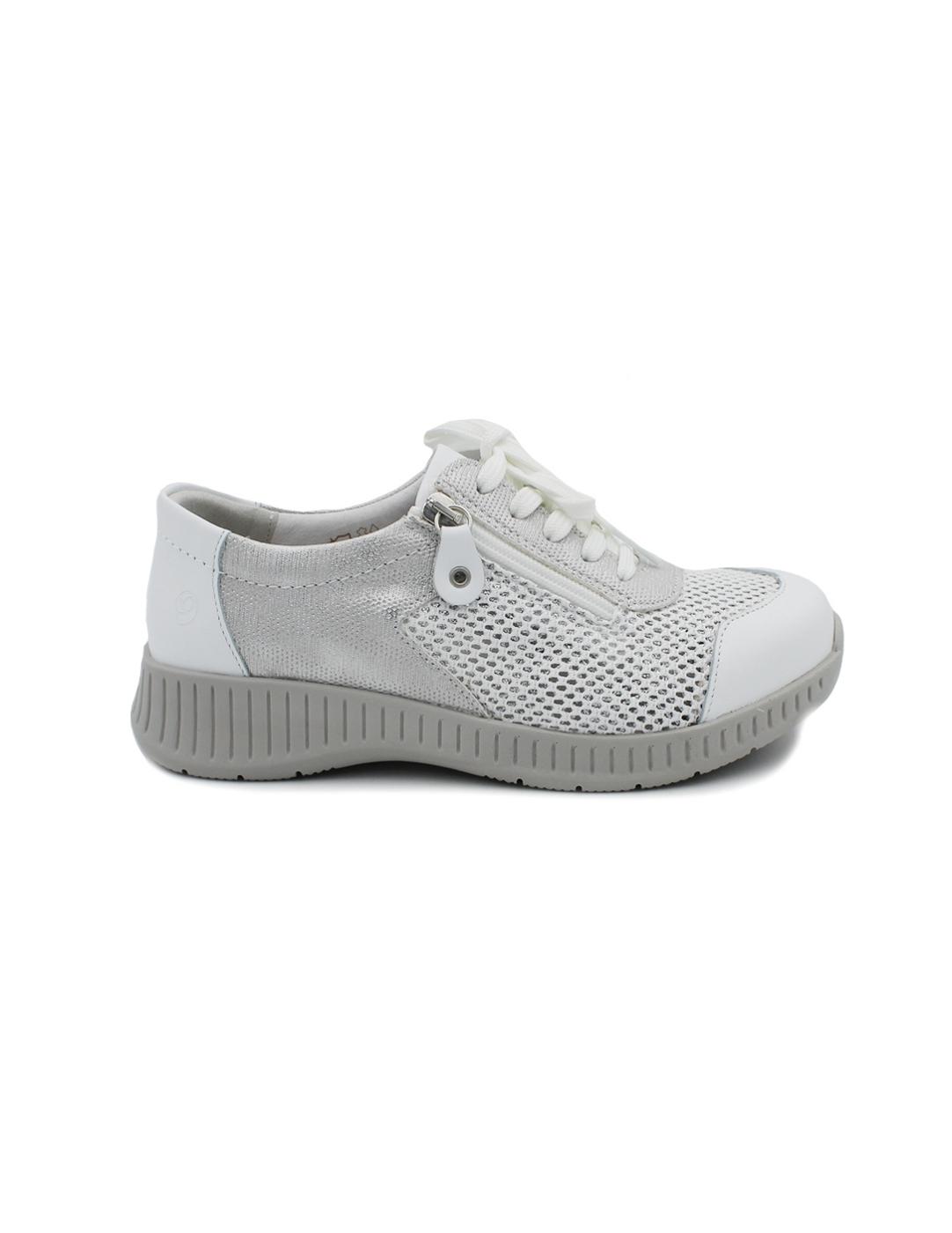 Zapato Deportivo SUAVE 3302 Blanco/Plata Mujer.