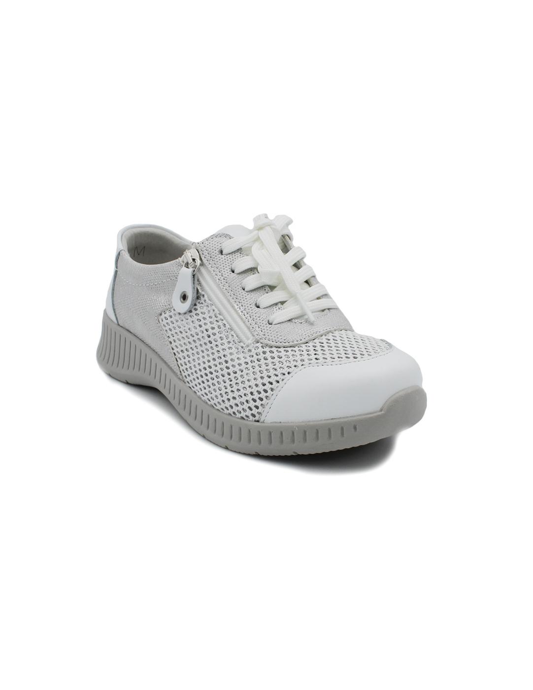 Zapato Deportivo SUAVE 3302 Blanco/Plata Mujer.