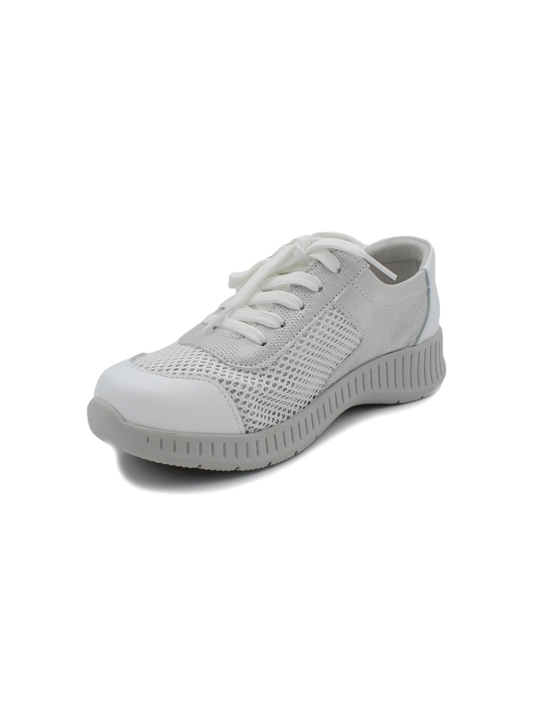 Zapato Deportivo SUAVE 3302 Blanco/Plata Mujer.