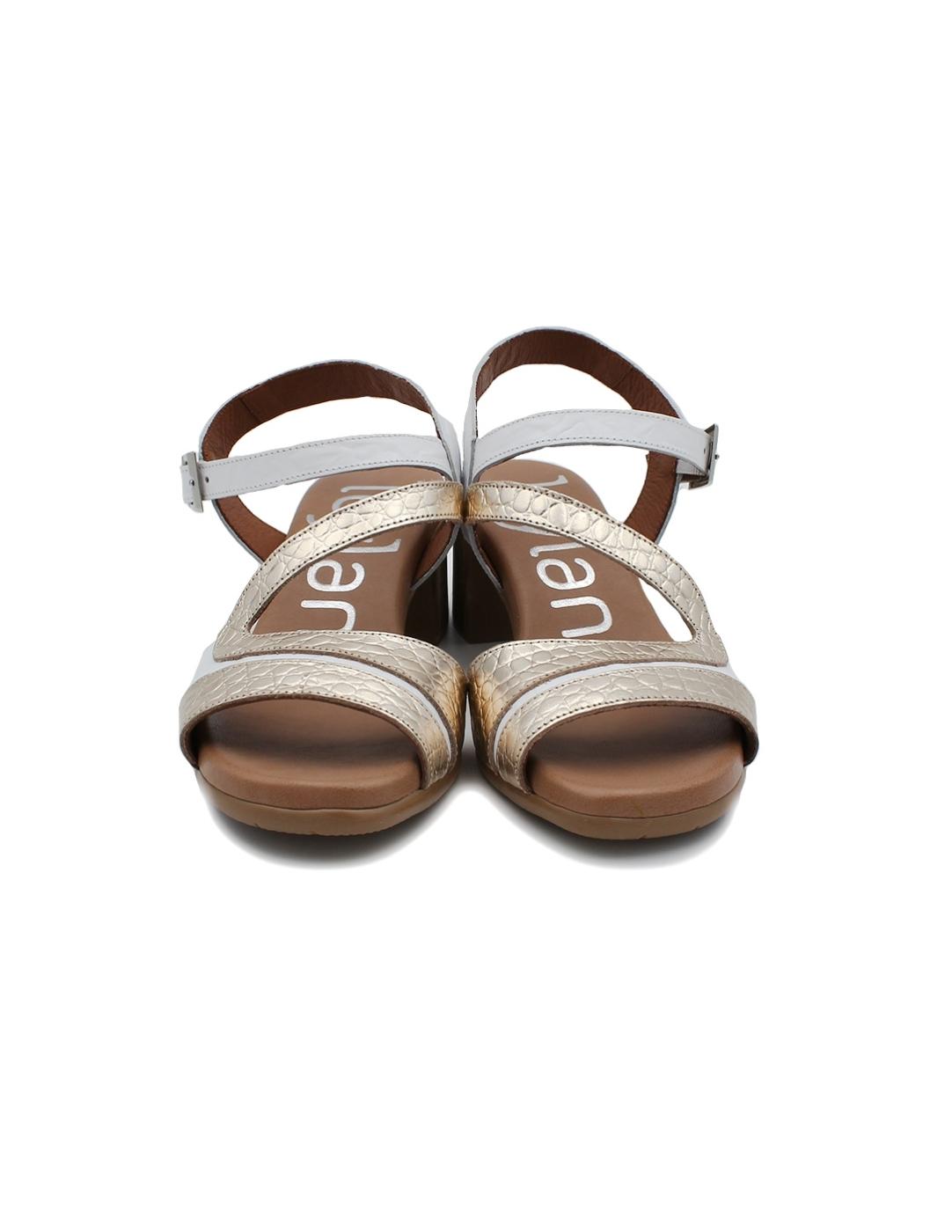 Sandalia Tacón LEYLAND 5715 Blanco Dorado Mujer.