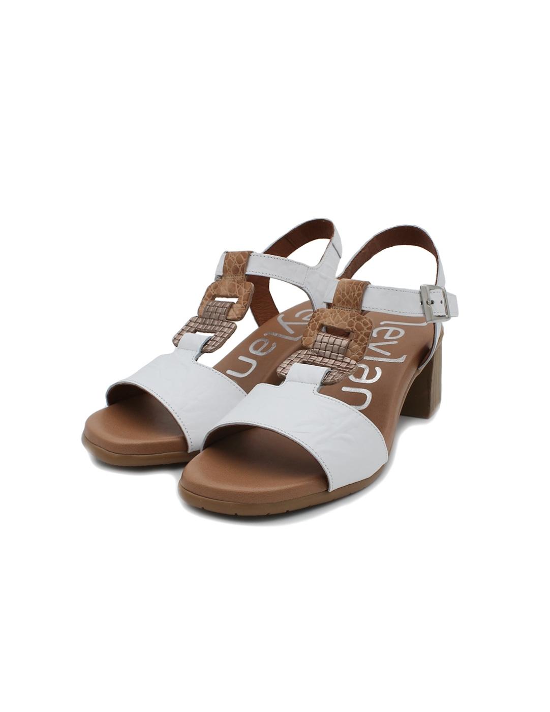 Sandalia Tacón LEYLAND 5718 Blanca Marrón Mujer.