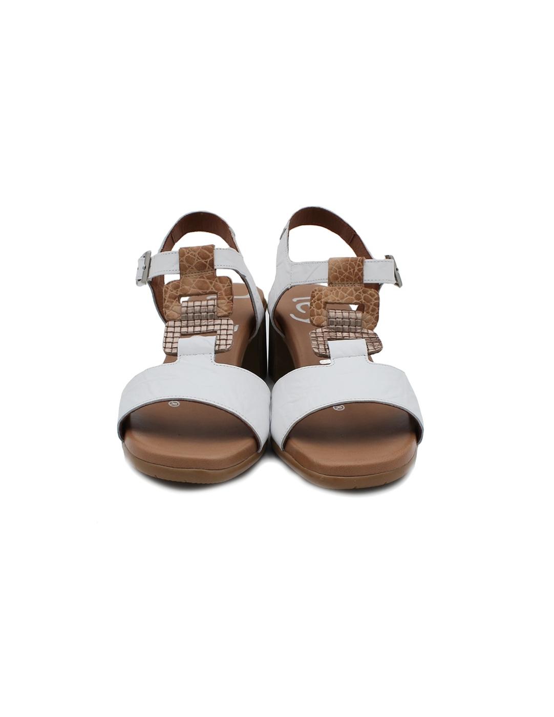 Sandalia Tacón LEYLAND 5718 Blanca Marrón Mujer.