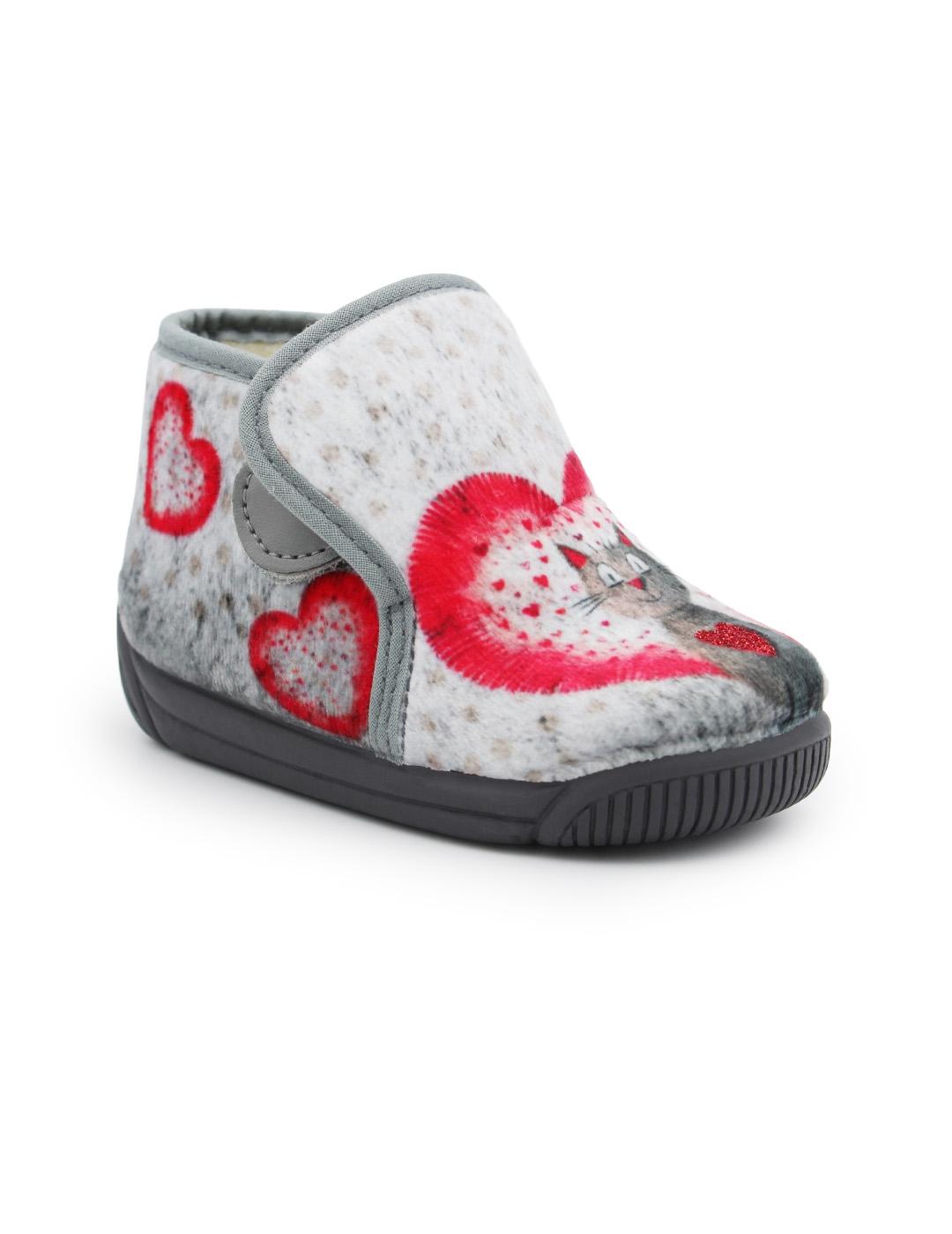 Zapatillas de casa Gatita Batilas 211/190 Gris/Rojo Niña