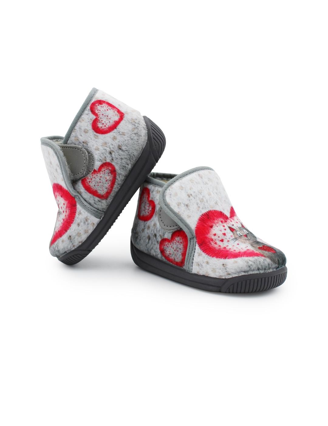 Zapatillas de casa Gatita Batilas 211/190 Gris/Rojo Niña