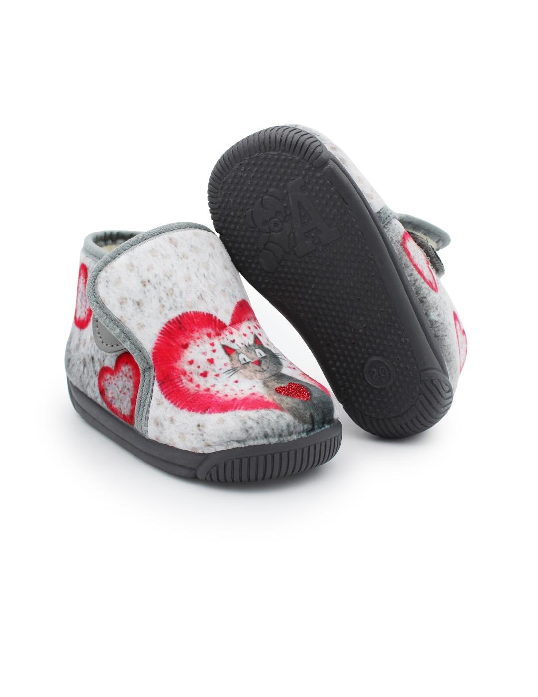 Zapatillas de casa Gatita Batilas 211/190 Gris/Rojo Niña