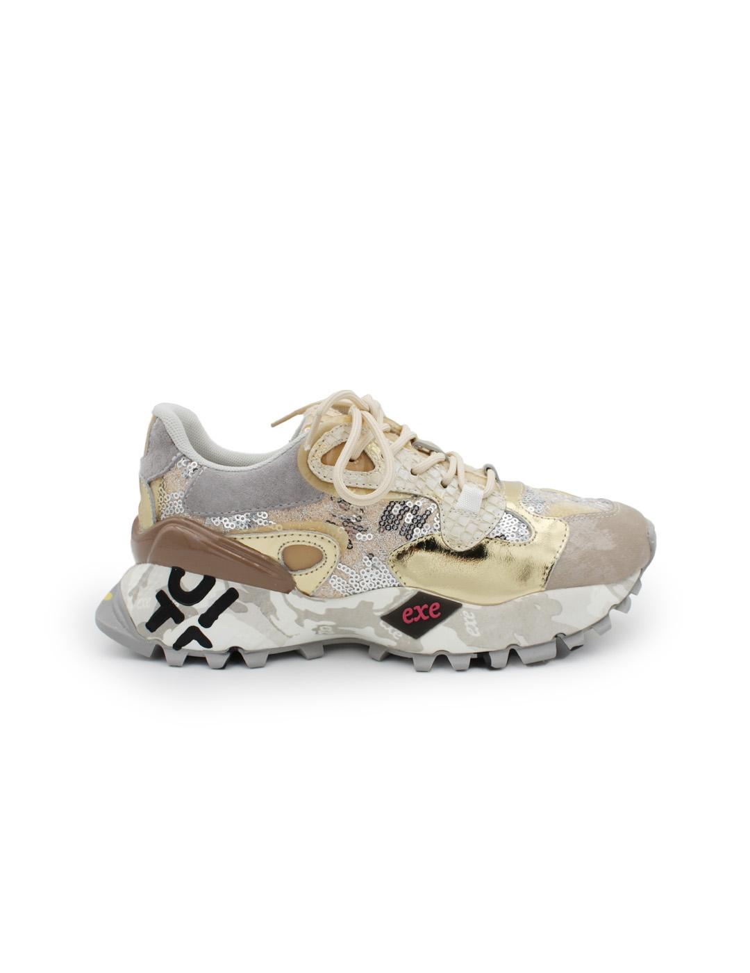 Sneaker Exé 134-10 Leather Taupe Gold Mujer
