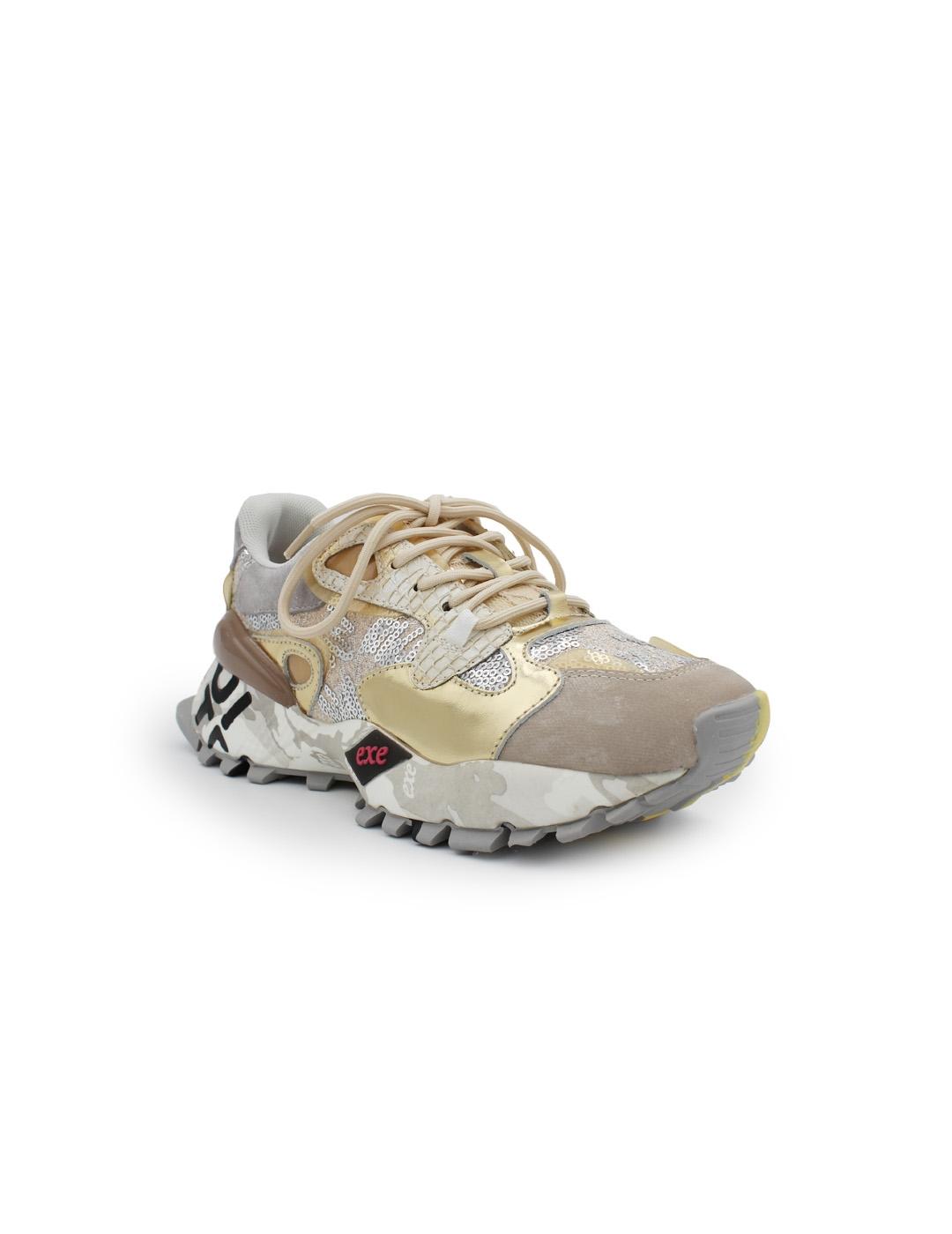 Sneaker Exé 134-10 Leather Taupe Gold Mujer