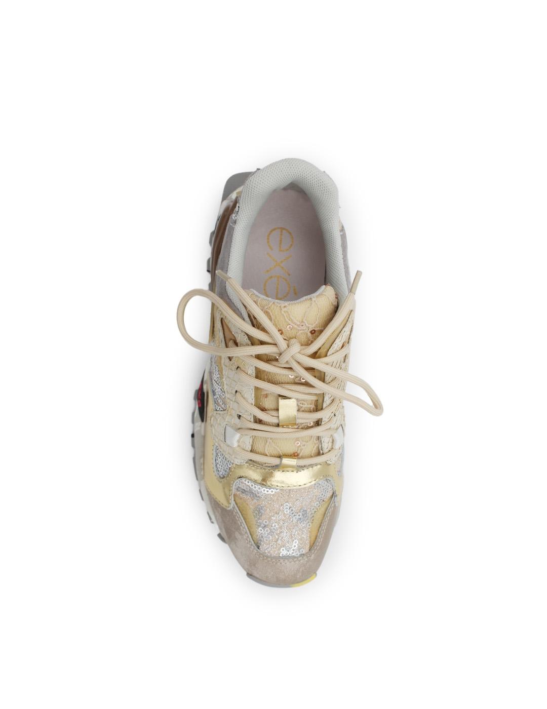 Sneaker Exé 134-10 Leather Taupe Gold Mujer