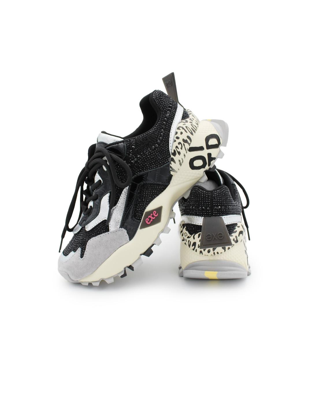 Sneaker Exé 134-115 Leather Grey Black Mujer