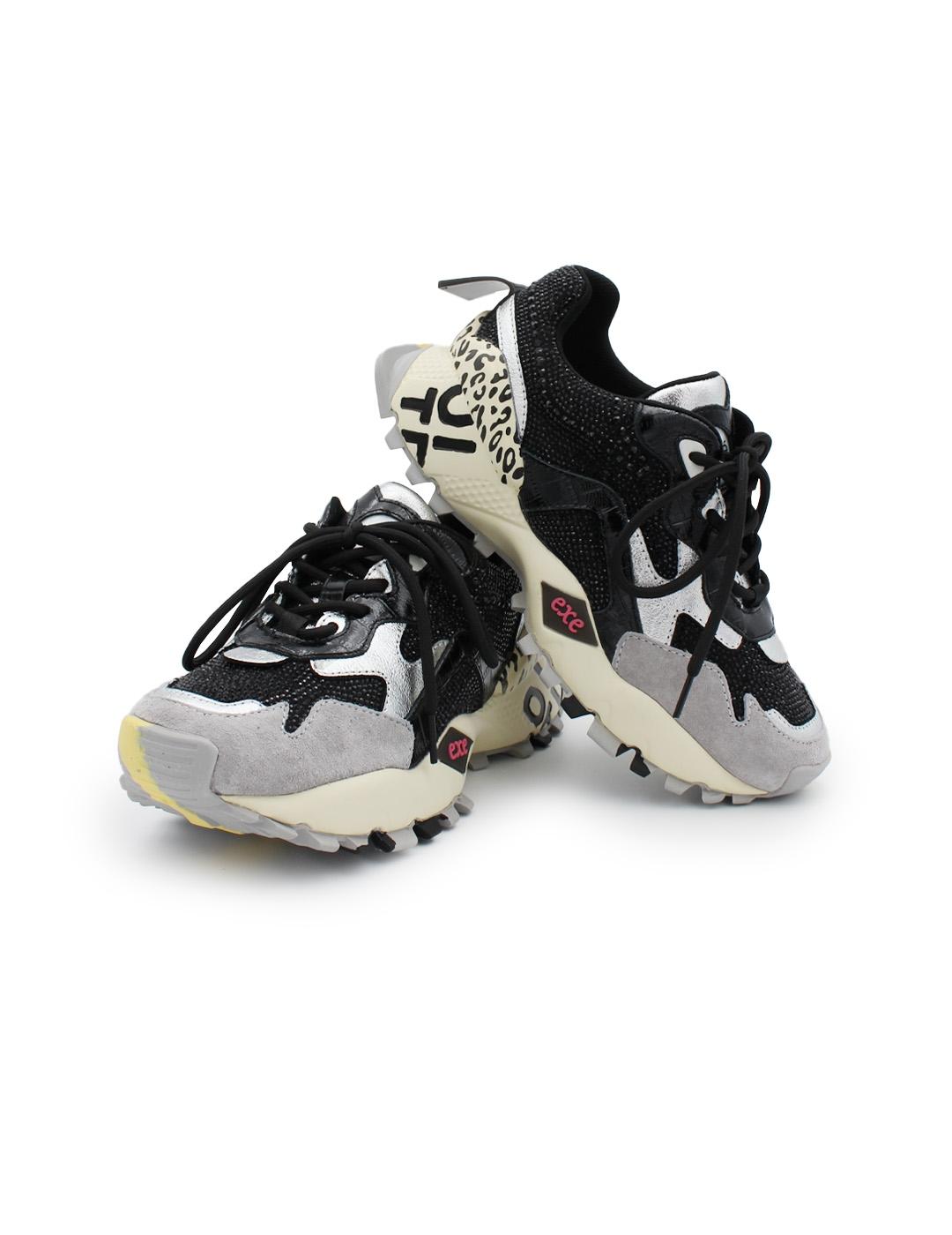 Sneaker Exé 134-115 Leather Grey Black Mujer