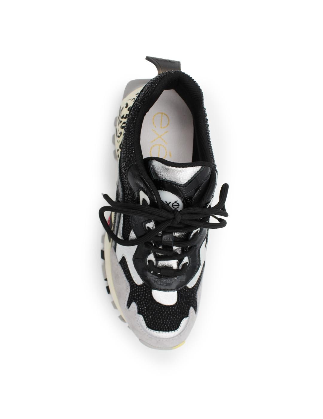 Sneaker Exé 134-115 Leather Grey Black Mujer