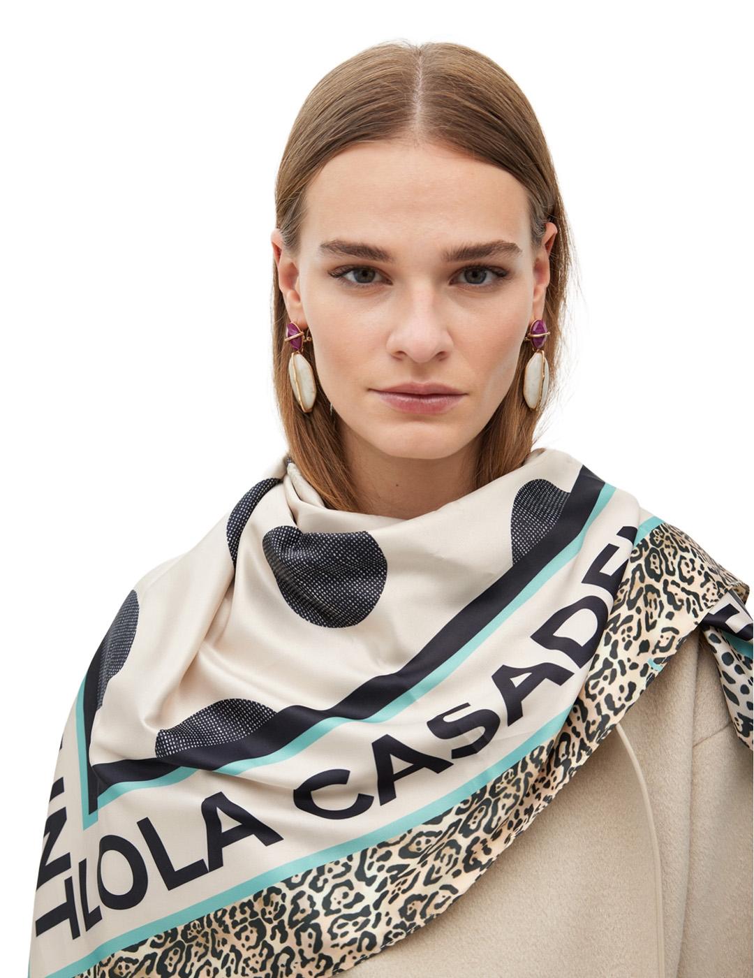 Pañuelo Estampado Topos Lola Casademunt LF2507010 Crudo/Verd